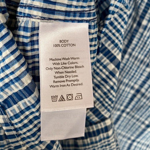 Eddie Bauer Classic Fit Short Sleeve Button Down Blue Plaid Shirt - Picture 3 of 4